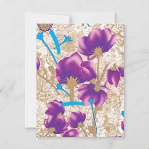 Vibrant floral pattern featuring purple and blue f card