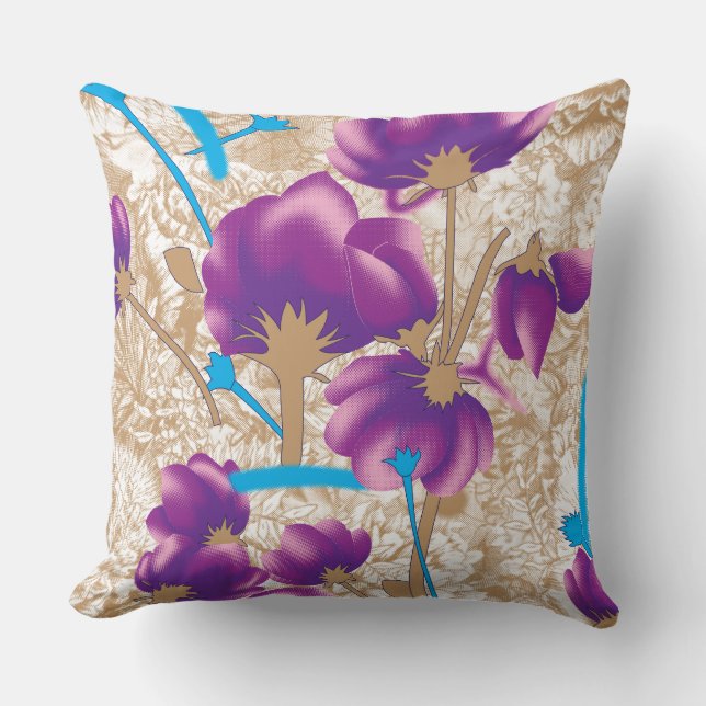 Vibrant floral pattern featuring purple and blue f cushion (Front)