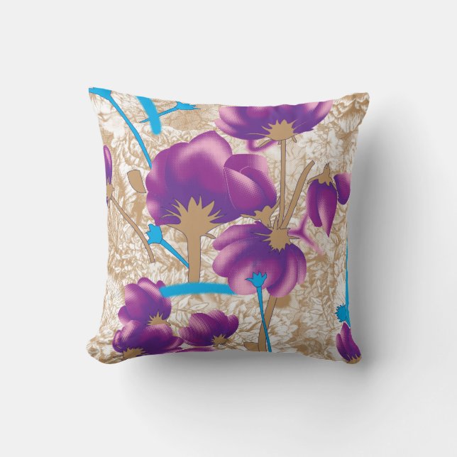 Vibrant floral pattern featuring purple and blue f cushion (Front)