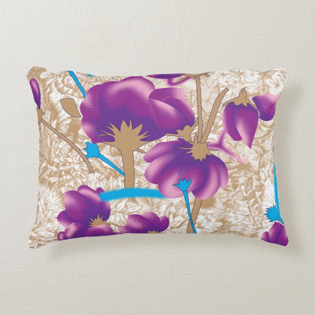 Vibrant floral pattern featuring purple and blue f decorative cushion (Front)