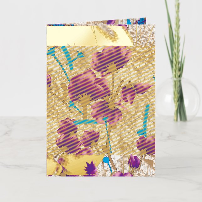 Vibrant floral pattern featuring purple and blue f foil greeting card (Front)