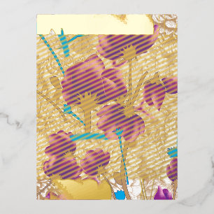 Vibrant floral pattern featuring purple and blue f foil invitation postcard