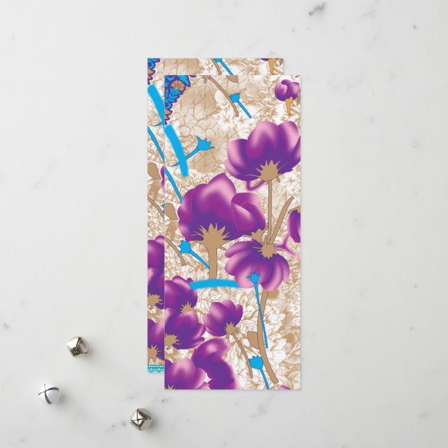 Vibrant floral pattern featuring purple and blue f holiday card (Front/Back In Situ)