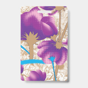 Vibrant floral pattern featuring purple and blue f ID badge