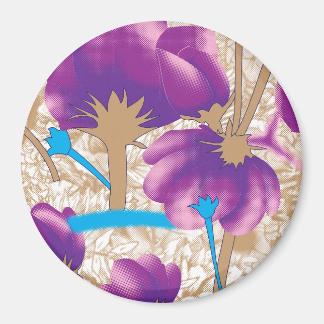 Vibrant floral pattern featuring purple and blue f magnet (Front)
