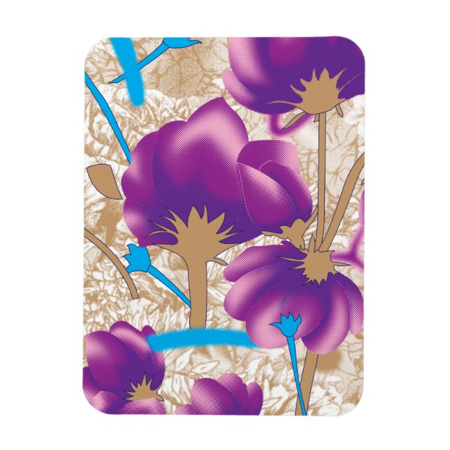 Vibrant floral pattern featuring purple and blue f magnet (Vertical)
