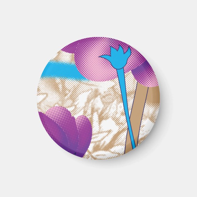 Vibrant floral pattern featuring purple and blue f magnet (Front)