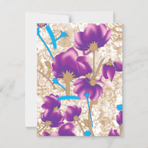 Vibrant floral pattern featuring purple and blue f magnetic invitation