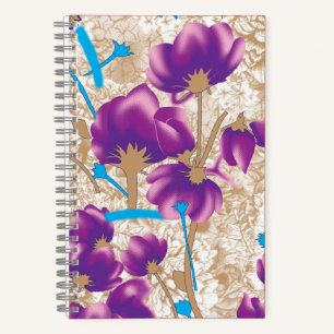 Vibrant floral pattern featuring purple and blue f notebook