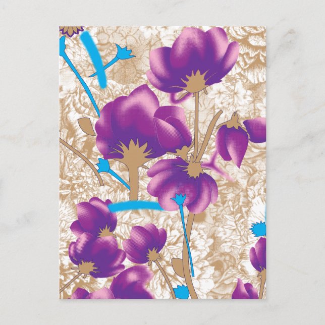 Vibrant floral pattern featuring purple and blue f postcard (Front)