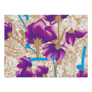 Vibrant floral pattern featuring purple and blue f poster
