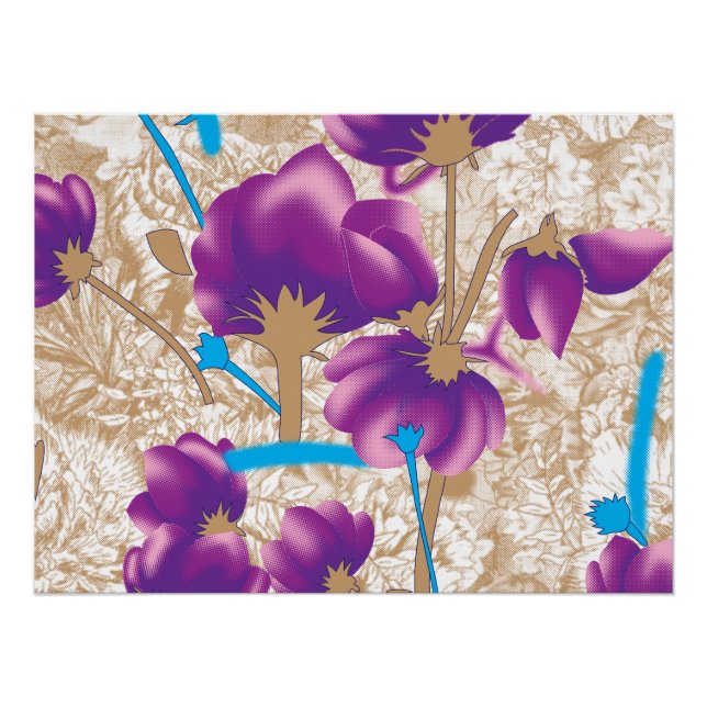 Vibrant floral pattern featuring purple and blue f poster (Front)