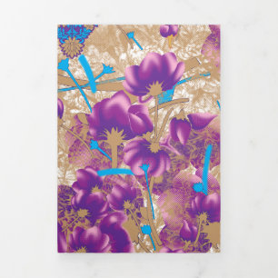 Vibrant floral pattern featuring purple and blue f Tri-Fold holiday card