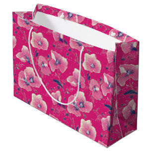 Vibrant Floral Pattern in Pink, White & Royal Blue Large Gift Bag