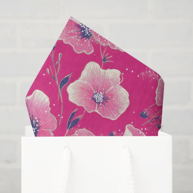 Vibrant Floral Pattern in Pink, White & Royal Blue Tissue Paper (Gift Bag)