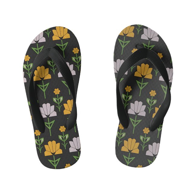Vibrant Floral Pattern Kid's Jandals (Footbed)