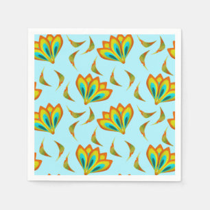 Vibrant floral pattern on light blue background napkin