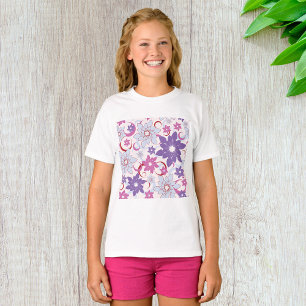 Vibrant Floral Pattern Purple Pink Blue Flowers  T-Shirt