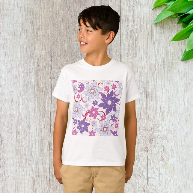 Vibrant Floral Pattern Purple Pink Blue Flowers  T-Shirt (Creator Uploaded)