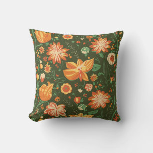 Vibrant Floral Pattern with Orange & Yellow Blooms Cushion
