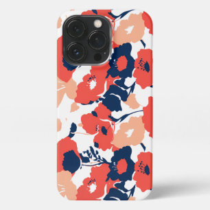 vibrant floral pattern with red and navy blue flow iPhone 13 pro case