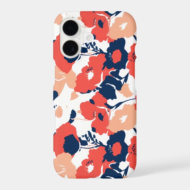 vibrant floral pattern with red and navy blue flow iPhone case (Back)