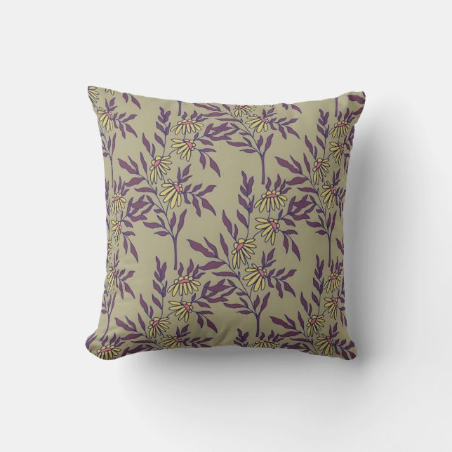 Vibrant Floral Pattern with Yellow Daisies  Cushion (Front)