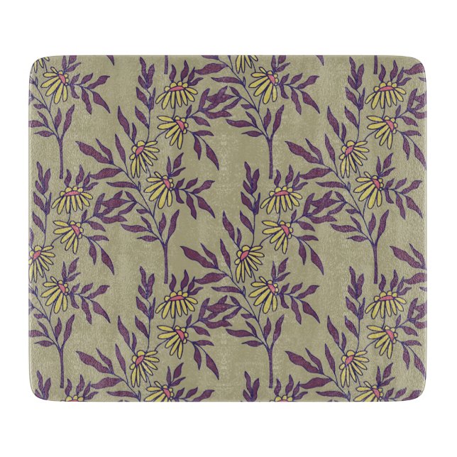 Vibrant Floral Pattern with Yellow Daisies  Cutting Board (Front)