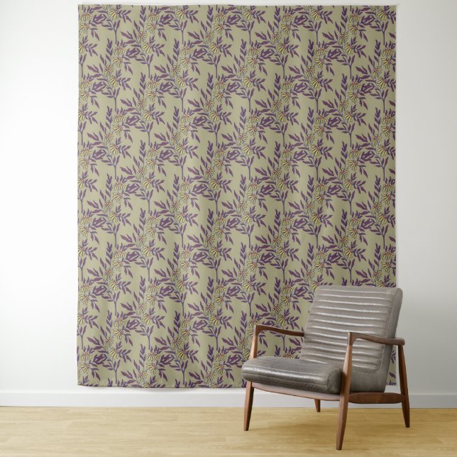 Vibrant Floral Pattern with Yellow Daisies  Tapestry (In Situ)