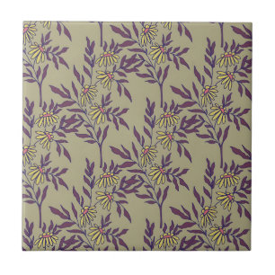 Vibrant Floral Pattern with Yellow Daisies Tile