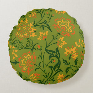  Vibrant Floral Pattern: Yellow and Orange Flowers Round Cushion