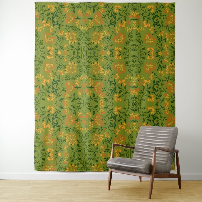  Vibrant Floral Pattern: Yellow and Orange Flowers Tapestry (In Situ)