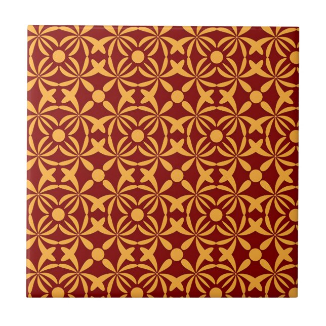 Vibrant Floral Pattern: Yellow Shapes on Red Back Tile (Front)