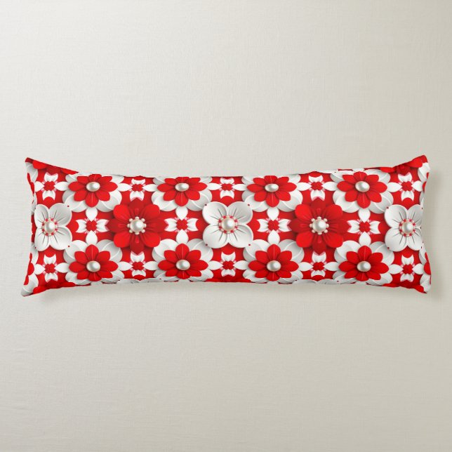 Vibrant Floral Red Pattern For Home Styling Body Cushion (Front)