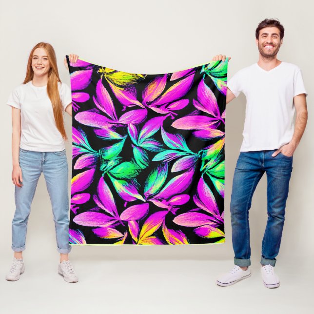 Vibrant Floral Repeat Design Fleece Blanket (In Situ)