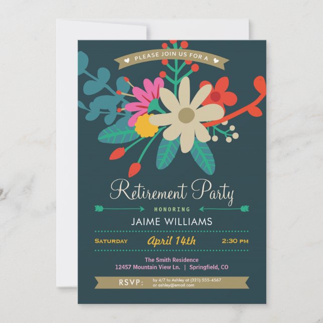 Vibrant Floral Retirement Party Invitation (Front)