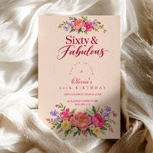 Vibrant Floral Sixty And Fabulous Birthday Invitation