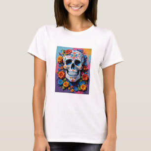 Vibrant Floral Sugar Skull Art  for Creativ T-Shirt