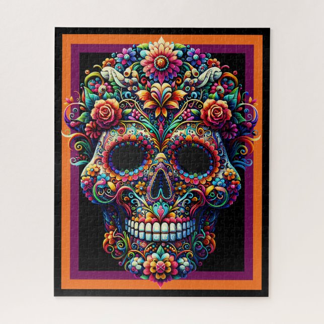 Vibrant Floral Sugar Skull Artwork Jigsaw Puzzle (Vertical)