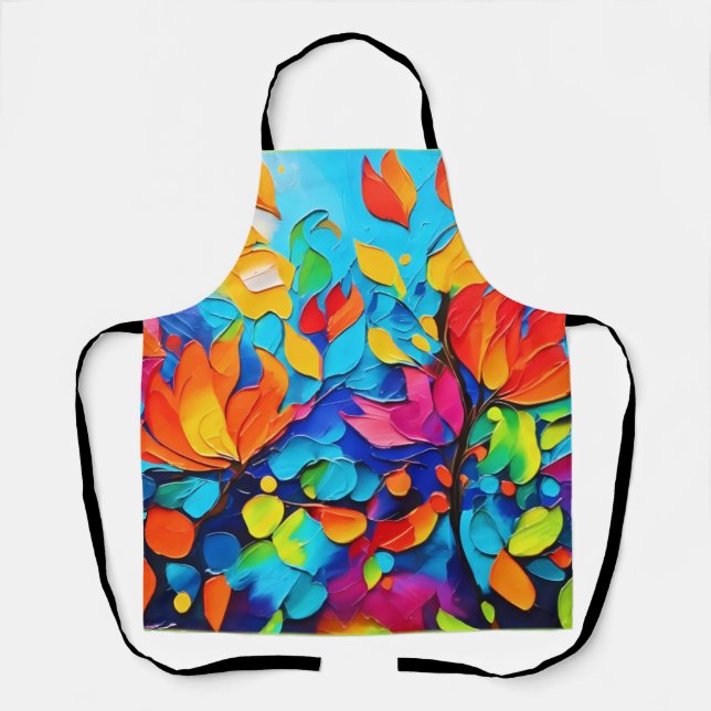 Vibrant Floral Symphony Painting Apron (Front)