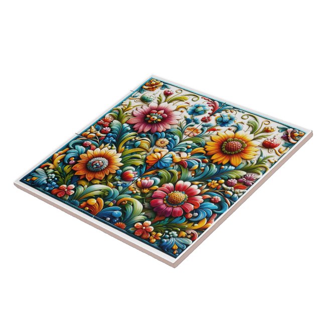 Vibrant Floral Tile Art Design (Side)