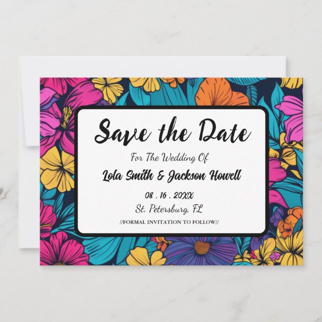 Vibrant Floral Vintage Wedding Save the Date (Front)