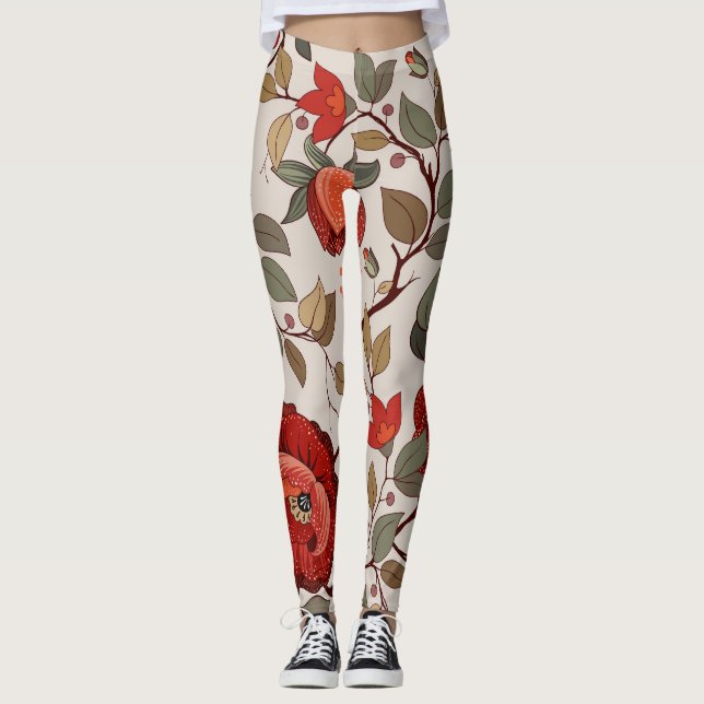 Vibrant Floral Wallpaper: Hand-Drawn Patterns Leggings (Front)