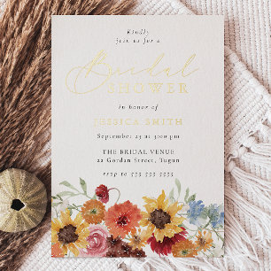Vibrant Floral Watercolor Bridal Shower Gold