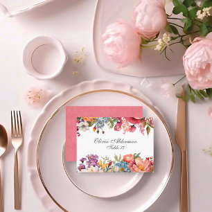 Vibrant Floral Watercolor Budget Wedding Place Card