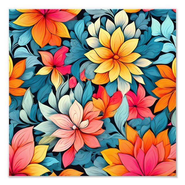 Vibrant Floral Watercolor Seamless Pattern Photo Print (Front)