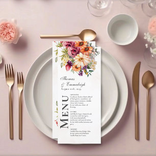 Vibrant Floral Watercolor Wedding Menu
