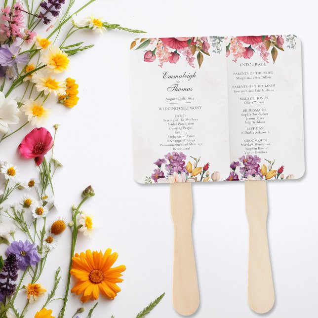 Vibrant Floral Watercolor Wedding Program Hand Fan (Creator Uploaded)