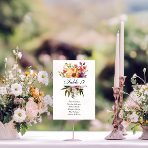 Vibrant Floral Watercolor Wedding Table Number