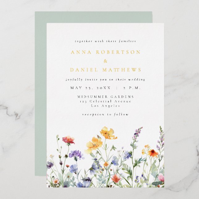 Vibrant Floral Wedding Foil Invitation (Front/Back)